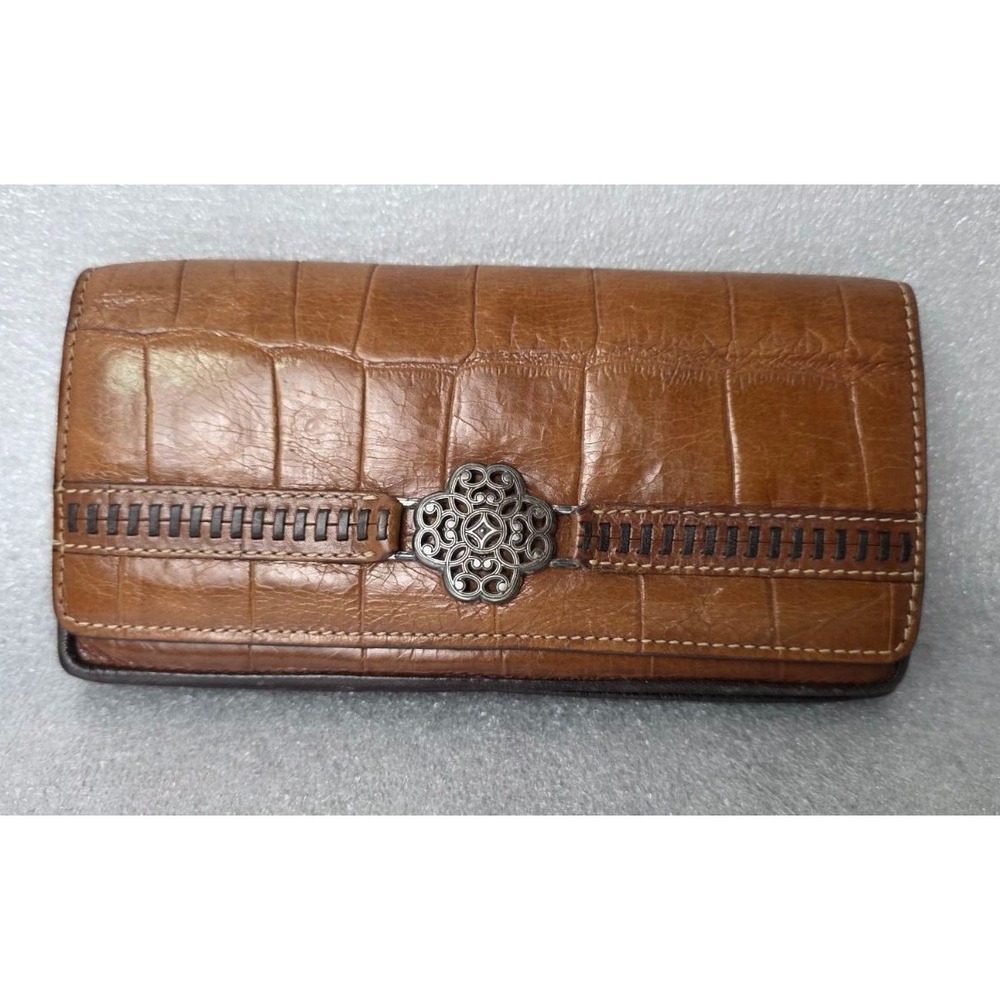 Brighton Brown Croc Leather Checkbook Credit Card ID Cover Wallet - Picture 5 of 10